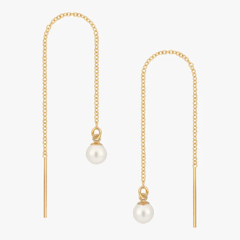 pearl drop earrings for women -Minimal Pearl Threader Earrings