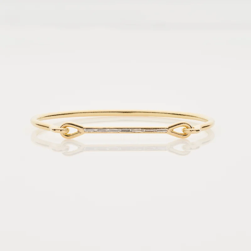 minimalist bracelets for women -Tura Sugden 18k Heavy Weight Needle Eye Cuff with Diamond Baguettes