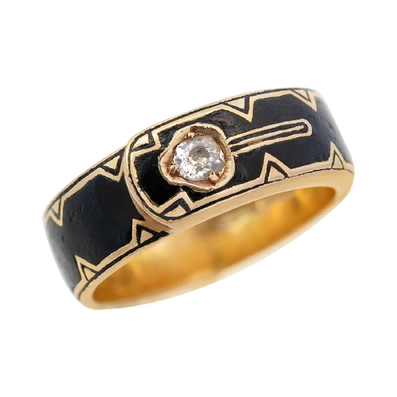 statement rings for women -Victorian 14k Diamond and Enamel Buckle Ring