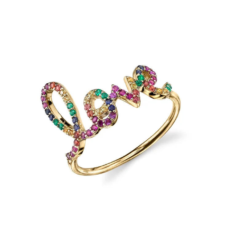 diamond solitaire rings -Gold & Rainbow Large Love Ring