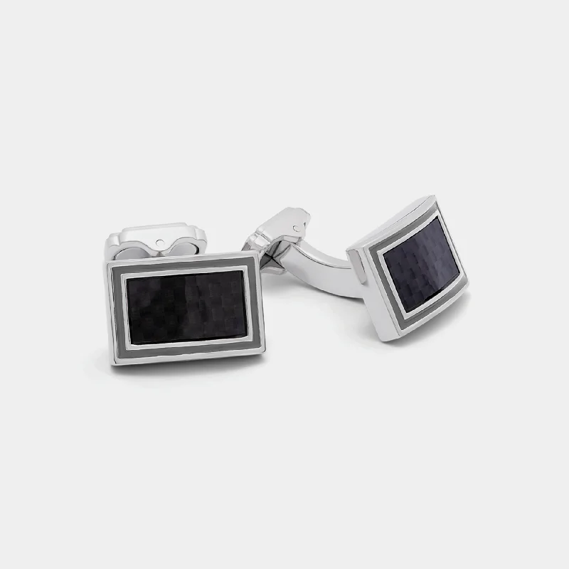 personalized bracelets for women -THOMPSON Carbon Enhance Cufflinks in White Bronze Plated with Black Carbon Fibre