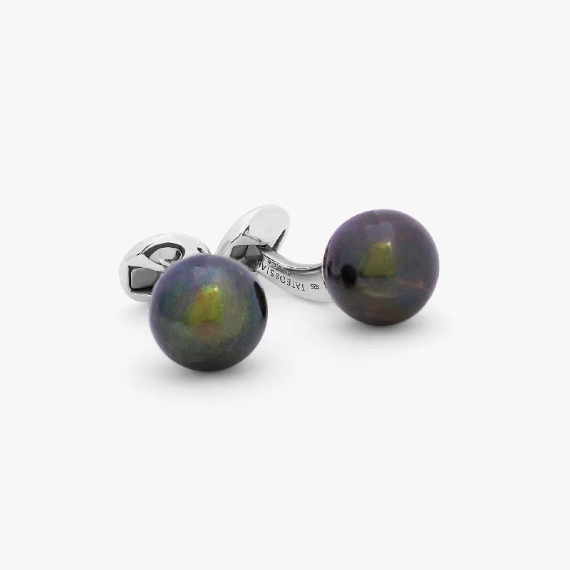 luxury gold bracelets for women -Freshwater Pearl Cufflinks In Black Rhodium Plated Silver