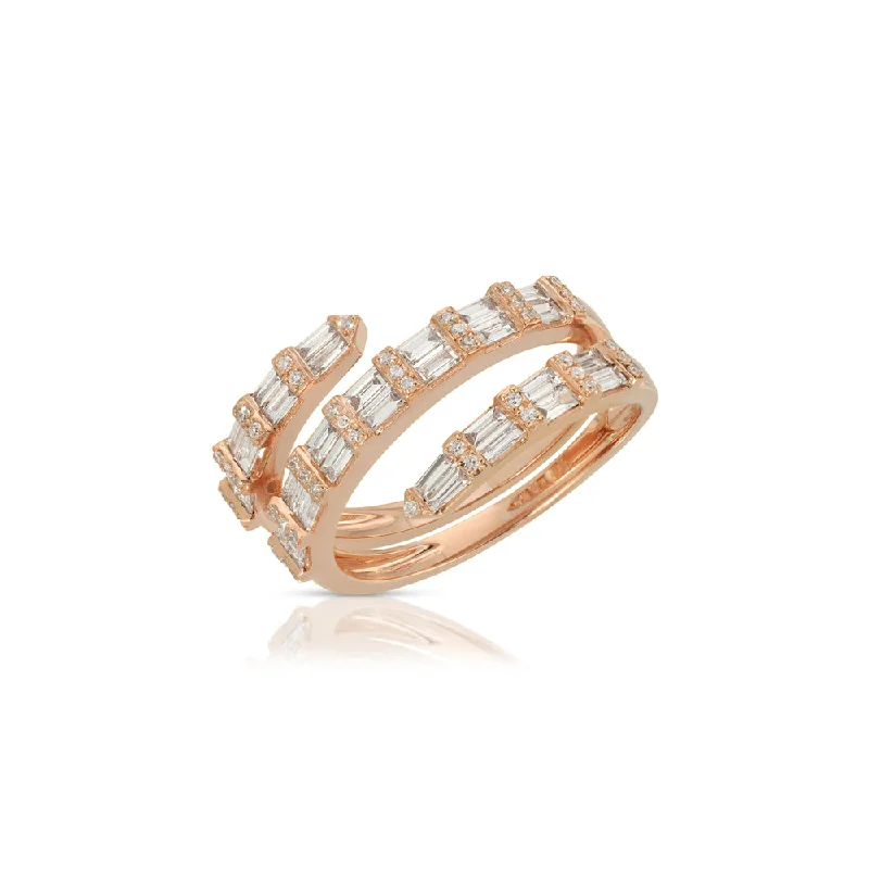 oval rings for women -14K Rose Gold Diamond Baguette Coil Ring