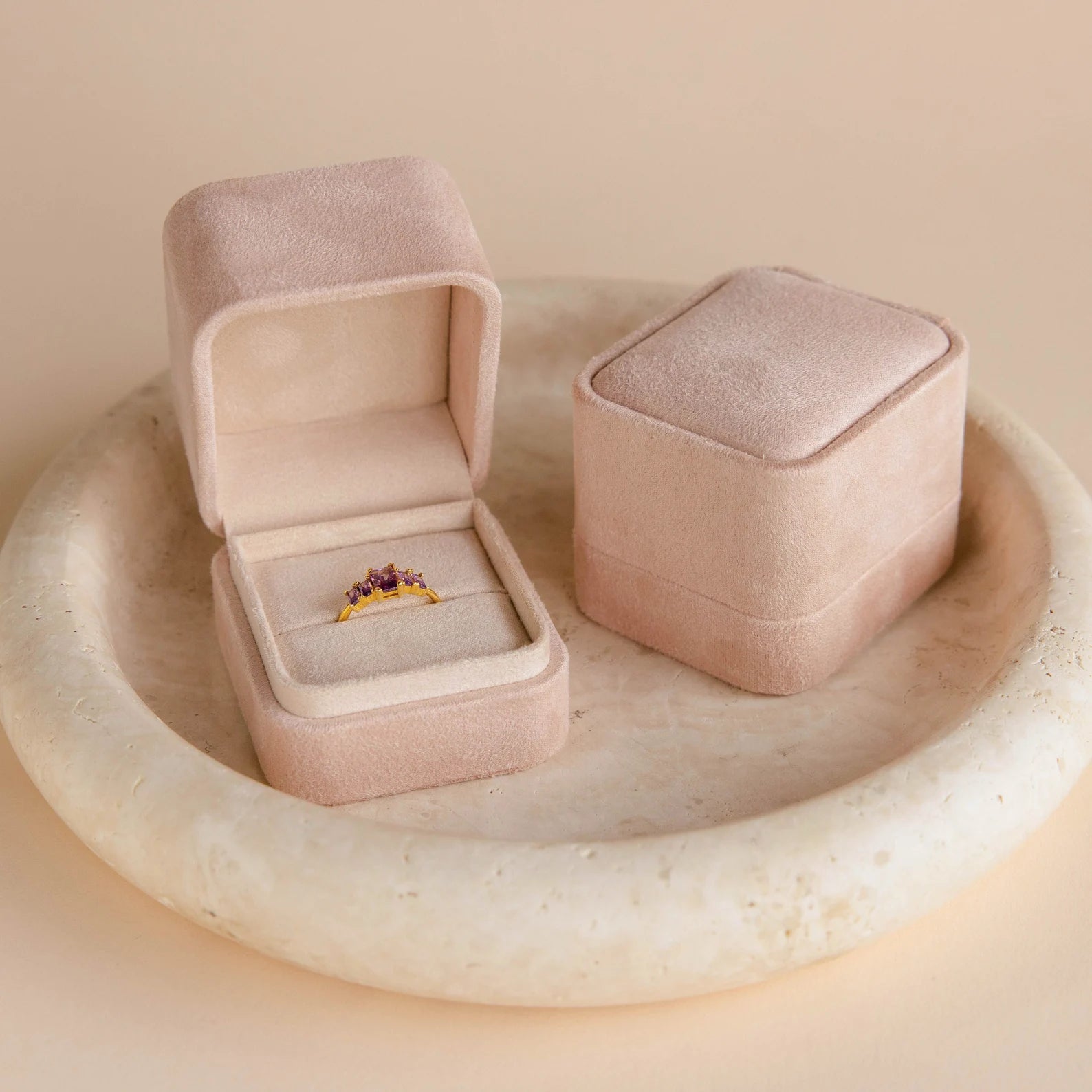 custom engraved rings for women -Pink Suede Ring Box