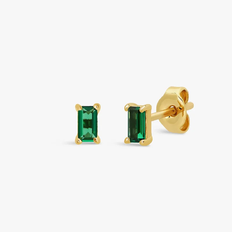 large statement earrings -Emerald Baguette Stud Earrings