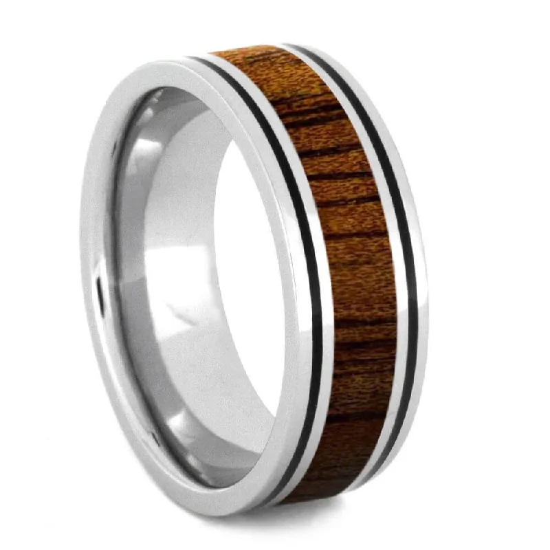 large statement rings -Koa Ring With Enamel Pinstripes, 8mm Flat Profile, Polished Finish-SI1759