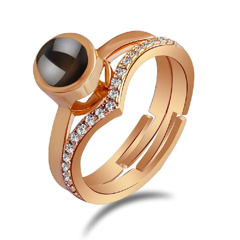 chunky rings for women -Urbana Rose Gold Plated  Adjustable Ring Reflecting I love you In 100 Languages-1506342A-1506342A