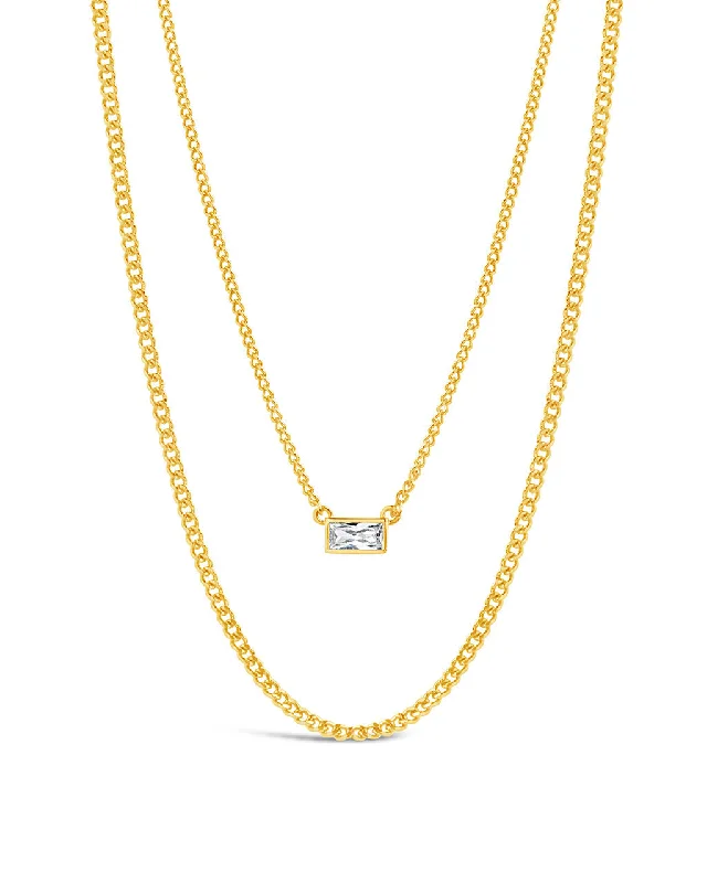 star necklaces for women -CZ Baguette Layered Curb Chain Necklace