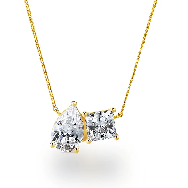 anniversary gift necklaces -Toi et Moi Pear and Princess Cut Necklace