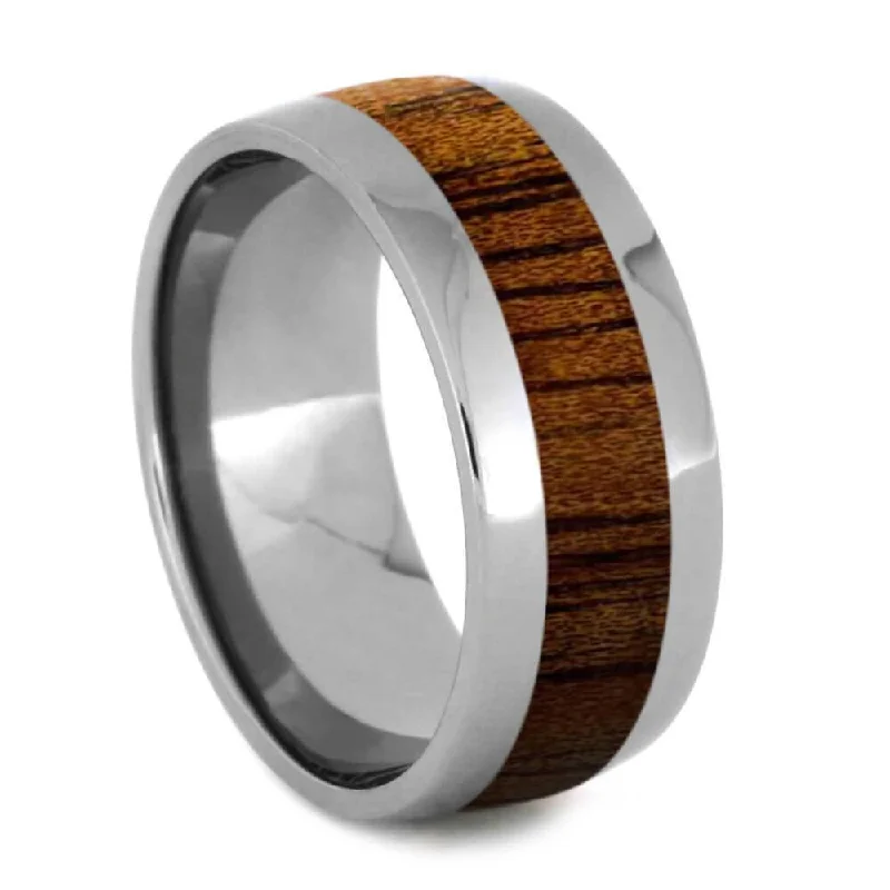 sapphire engagement rings -Titanium Koa Wood Ring, 8mm Round Profile, Polished Finish-SI8007