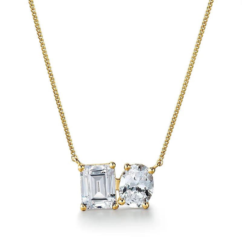 birthday gift necklaces for women -Toi et Moi Oval and Emerald Cut Necklace