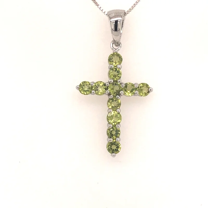 birthstone necklaces for women -Sterling Silver Sim Peridot Cross Necklace