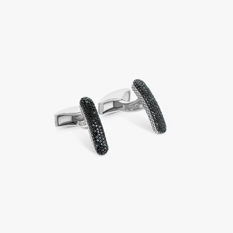 personalized bracelets for women -Baton cufflinks with black diamond in sterling silver