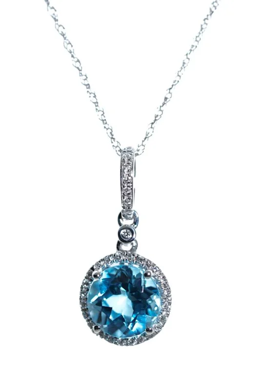 fashion necklaces for women -14K White Gold 2.25cttw Blue Topaz & 0.12cttw Diamond Pendant Necklace by RJM