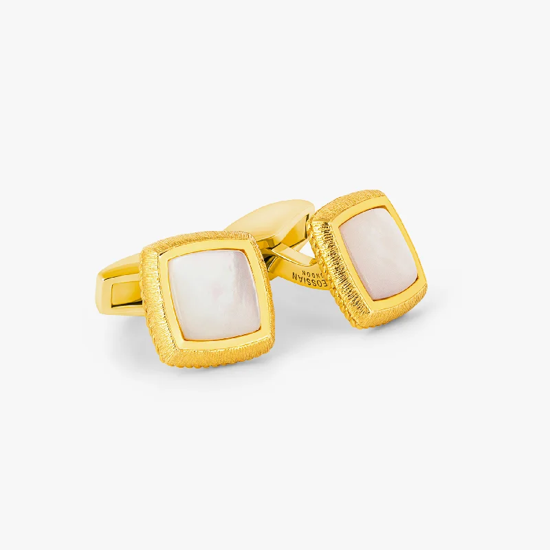 colorful beaded bangles -Graffiato Square Cufflinks in Yellow Gold & Mother of Pearl