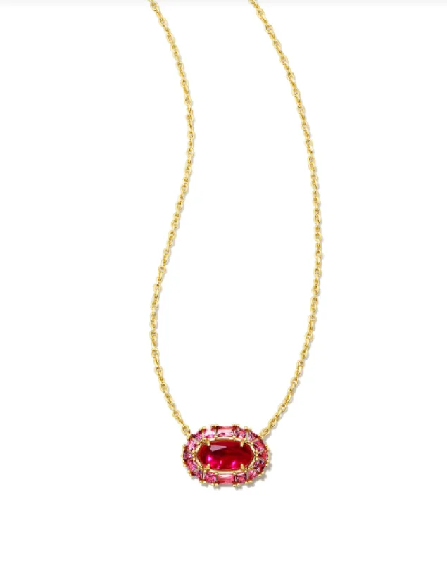 long pendant necklaces for women -Elisa Yellow Gold Plated Crystal Frame Short Pendant Necklace with Raspberry Illusion by Kendra Scott