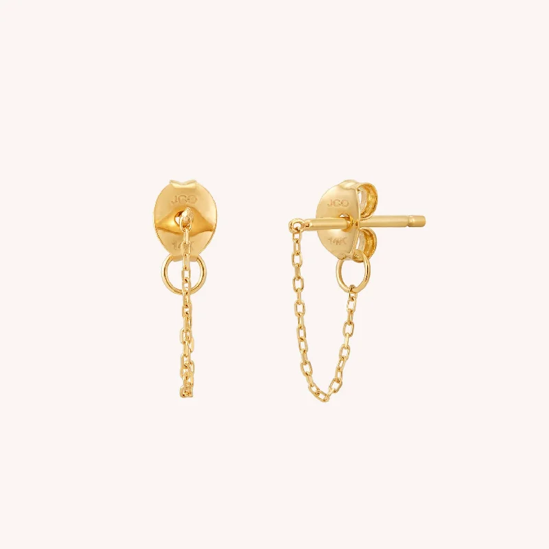 gold stud earrings for women -14K Solid Yellow Gold Wrap Chain Stud Earrings