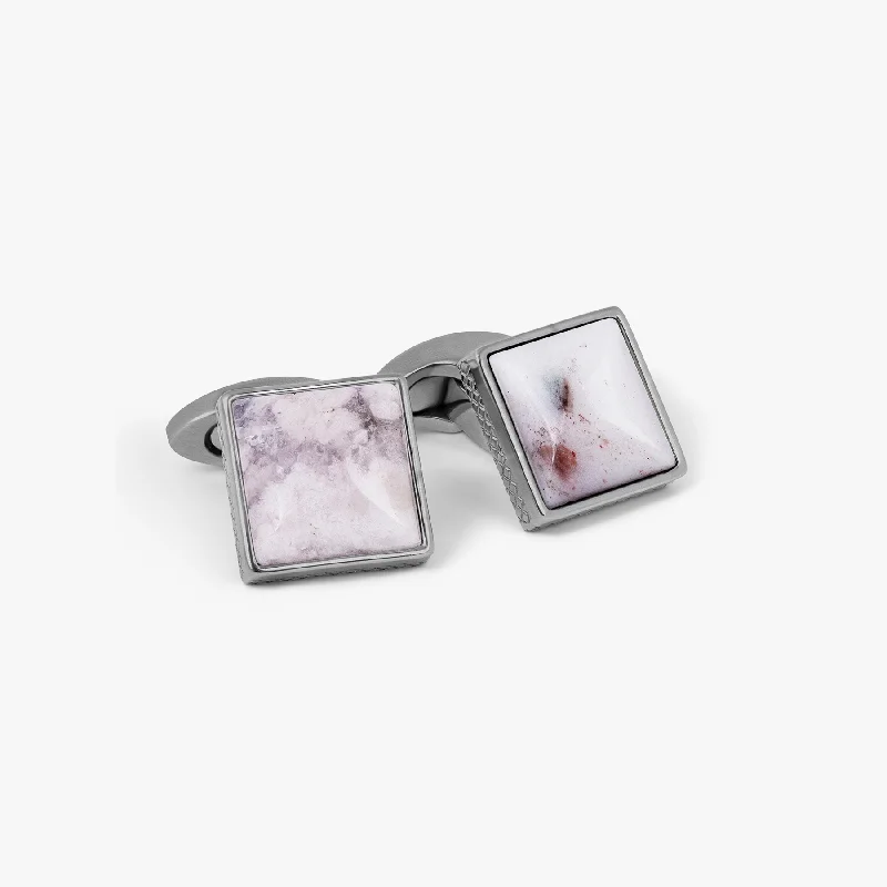 glitter bangles for women -Titanium Classic Cufflinks with White Ivory Agate