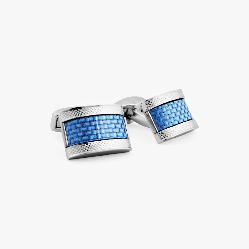 double strand bangles -D Shape cufflinks with blue alutex in Palladium