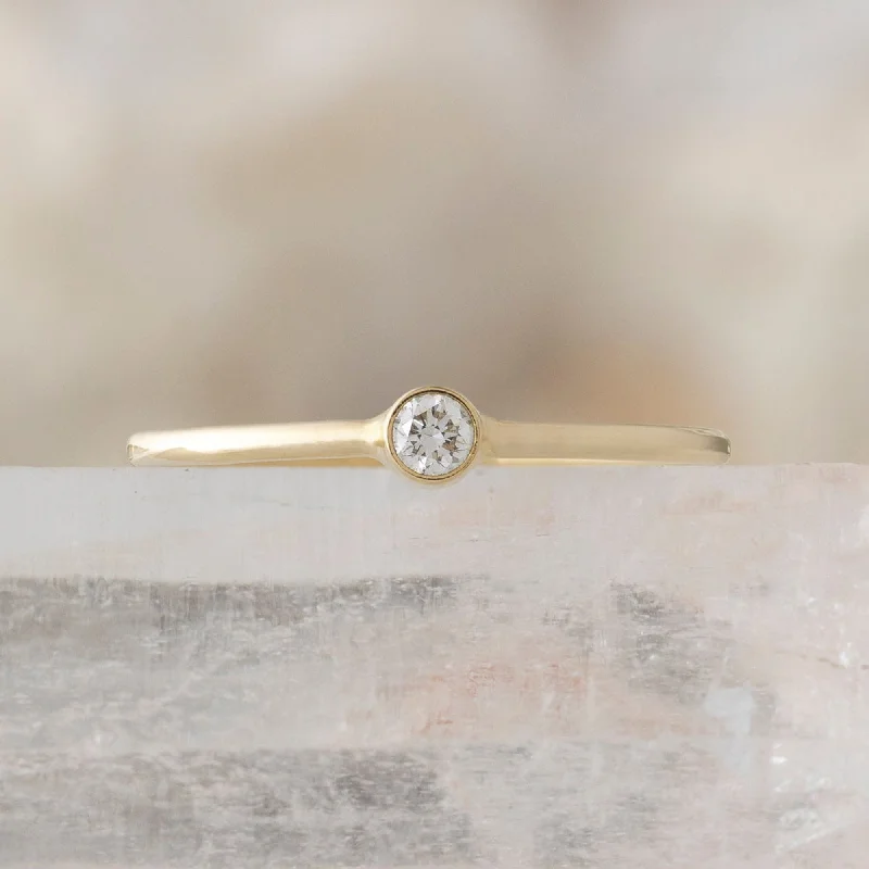 simple necklaces for women -The Teensy Custom White Diamond Stacking Ring | 14K Yellow Gold