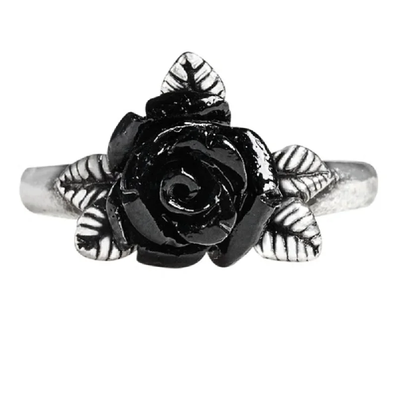 zodiac rings for women -Token of Love Black Rose Ring by Alchemy Gothic