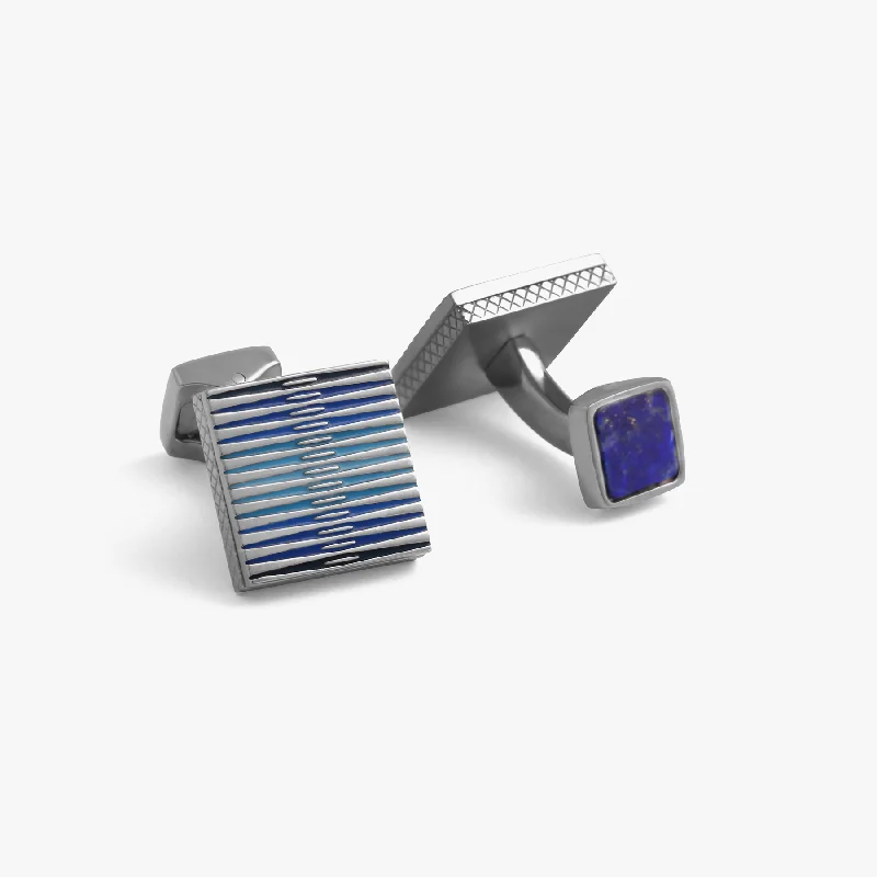 simple leather bracelets for women -Graphic Titanium Cufflinks in Blue Enamel & Lapis