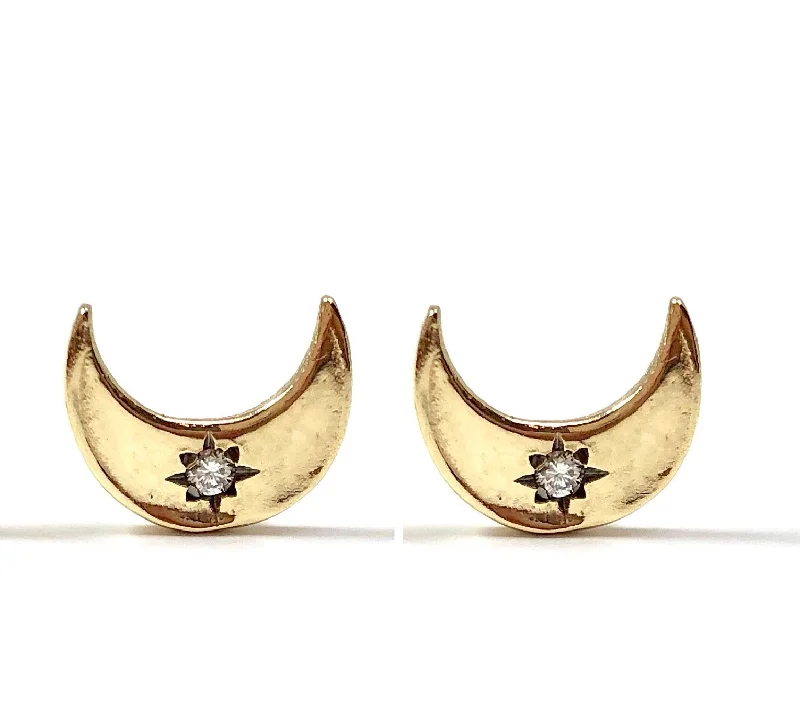 heart-shaped earrings for women -crescent moon studs with diamonds