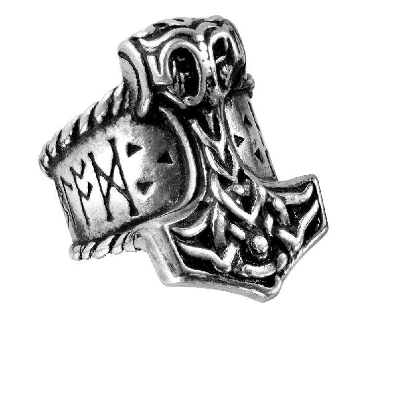 romantic rings for women -Thor's Runehammer Ring Men's Viking Ringband by Alchemy Gothic