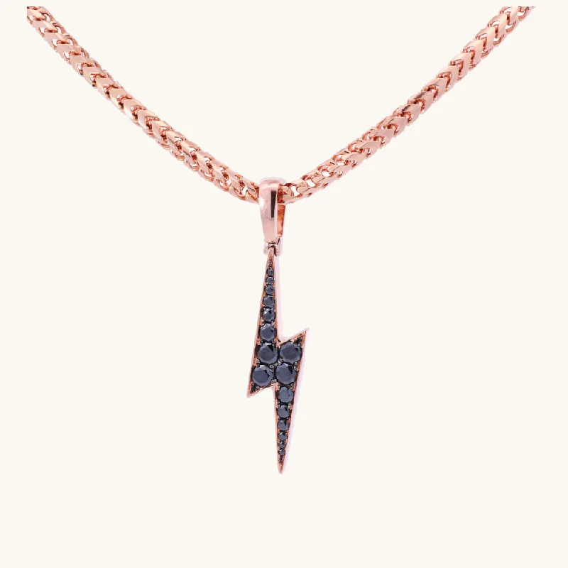 dainty gold necklaces for women -Men's Black Moissanite Lightning Bolt Necklace