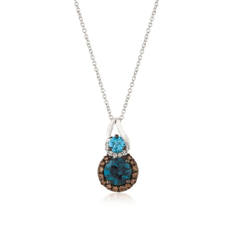 gold bar necklaces for women -14K Vanilla Gold 1.50ct Deep Sea Blue Topaz, 0.29ct Blue Topaz & 0.22cttw Choc & Van Diamond Necklace by Le Vian