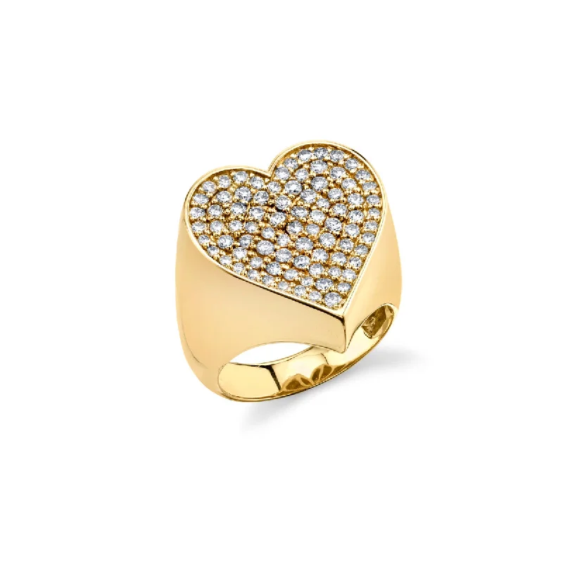 wedding anniversary rings for women -Gold & Diamond Large Heart Signet Ring