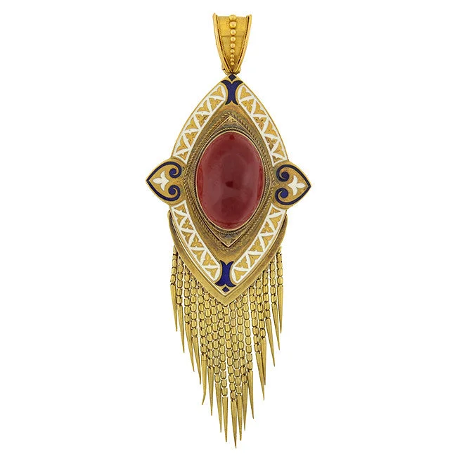 artistic rings for women -Victorian Large 15kt Garnet & Enamel Foxtail Fringe Pendant