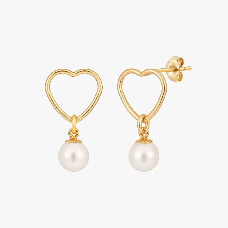 sparkle stud earrings -Pearl Open Heart Stud Earrings