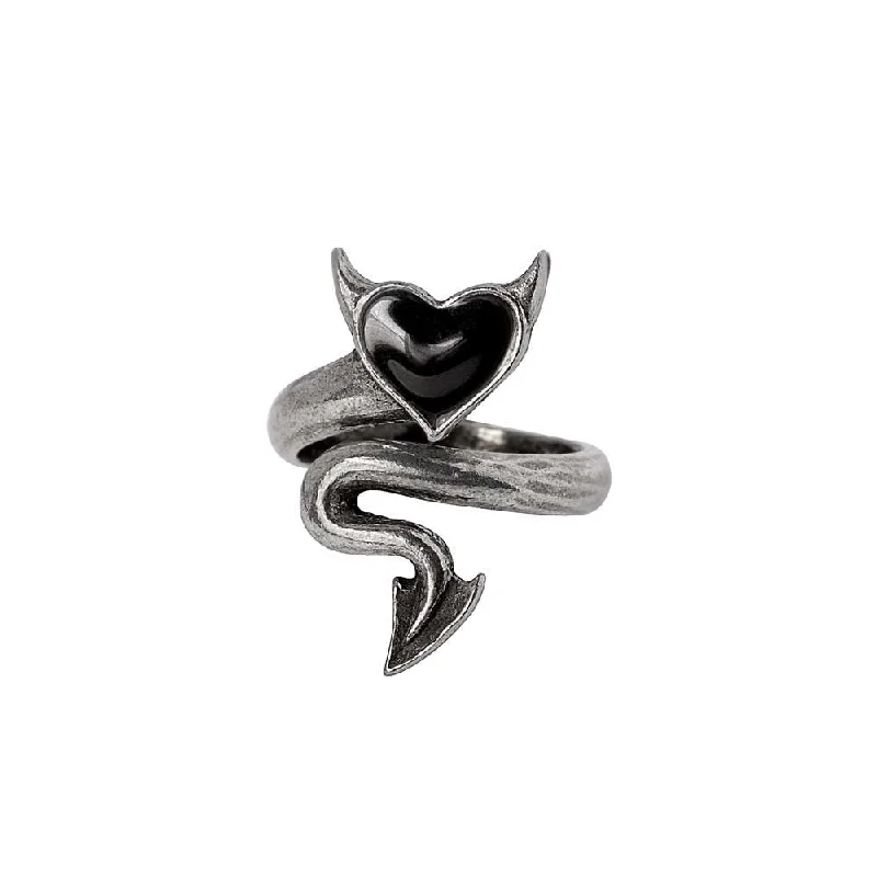 heart-shaped rings for women -Devil Black Heart Ring Ring by Alchemy Gothic