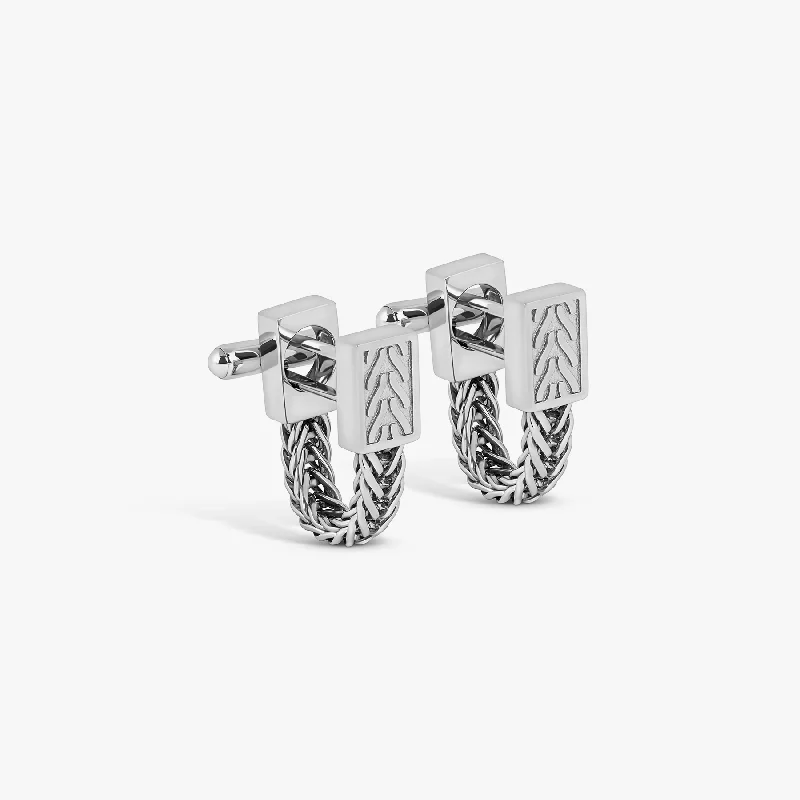 custom gold bangles -Coda Di Volpe Wrap Around Cufflinks in Rhodium Silver