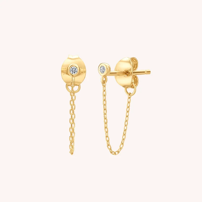 custom earrings for women -14K Solid Gold Diamond Chain Stud Earrings