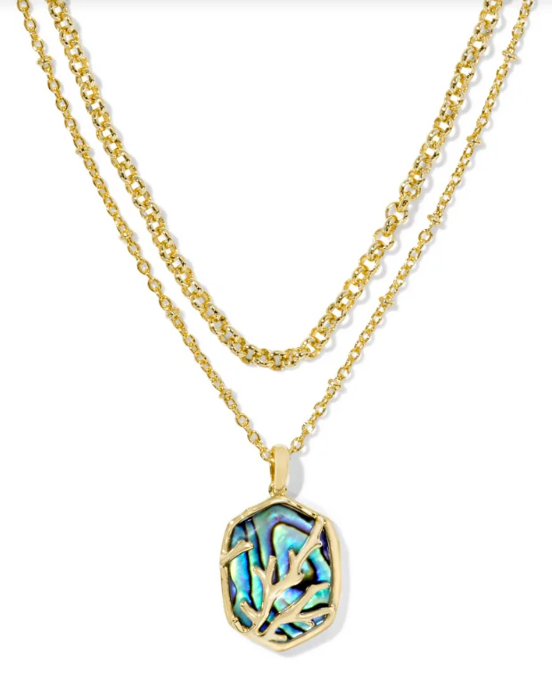 long necklaces for women -Daphne Gold Abalone Coral Frame Multi Strand Necklace by Kendra Scott