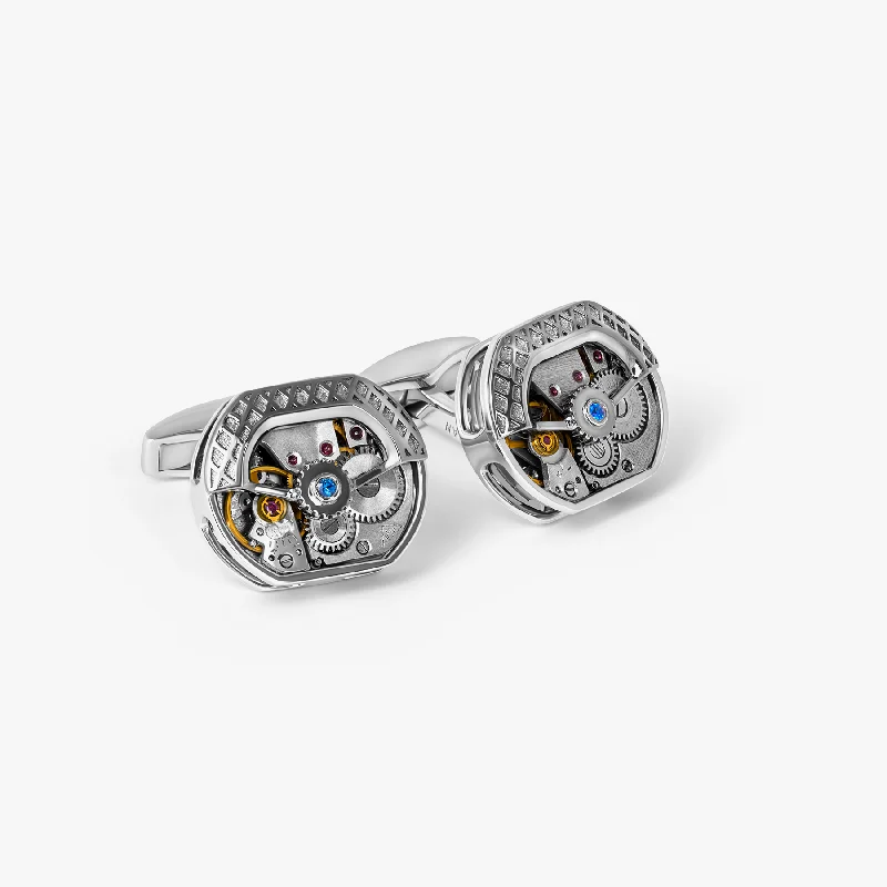 tennis bracelets for women -Tonneau Skeleton Cufflinks In Rhodium Plated Silver (Limited Edition)