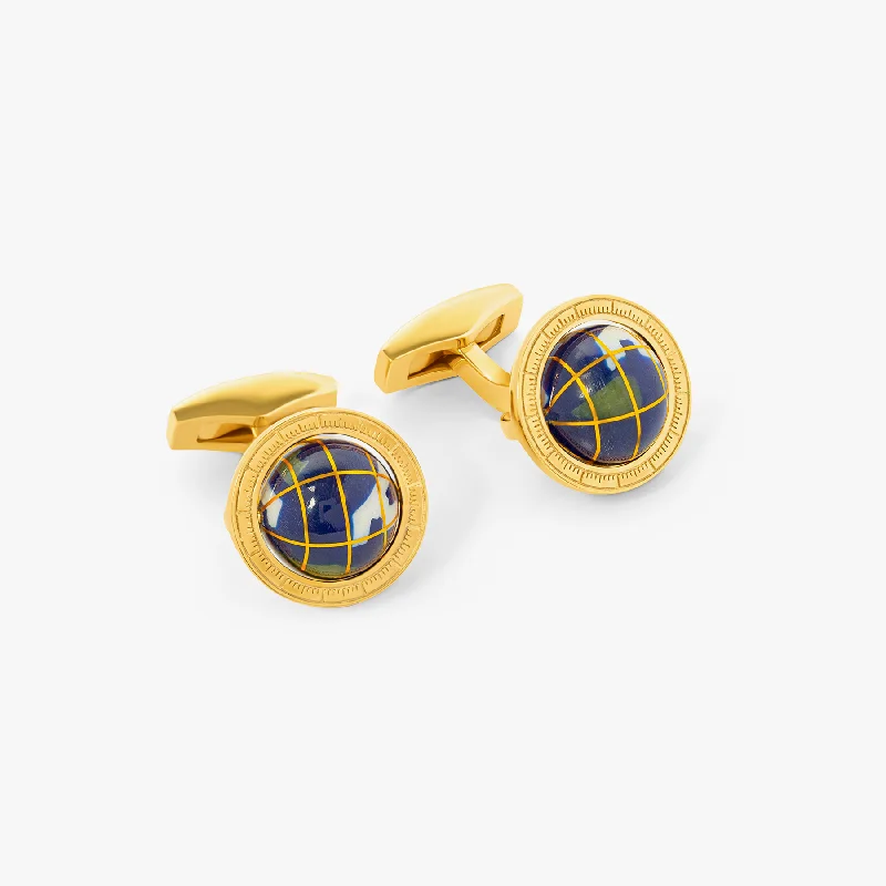 women's gold bangles -Globe Cufflinks In Yellow Gold Plated Silver with Blue Lapis