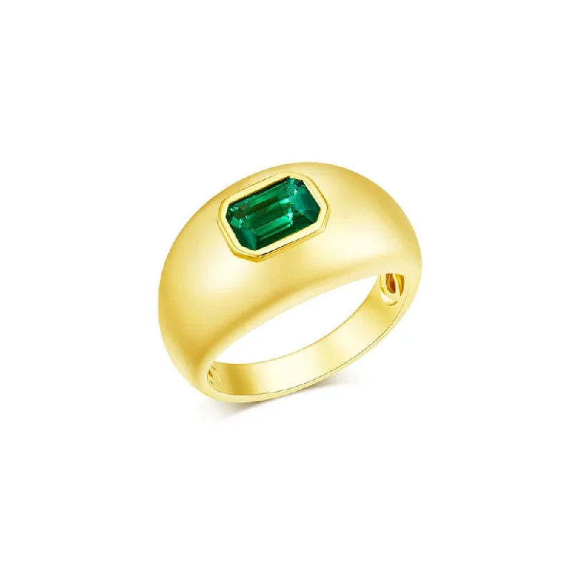 gemstone rings for women -Bezel Emerald Dome Ring