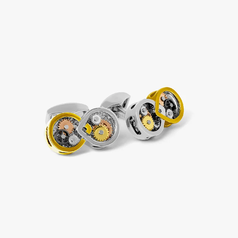 plain gold bangles for women -Infinity Gear Cufflinks in Palladium Plated with Multicolour Gears