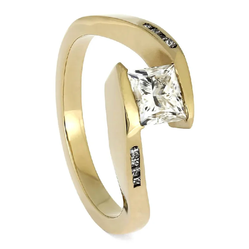 statement rings for women -Princess-Cut Diamond Tension Ring in Yellow Gold