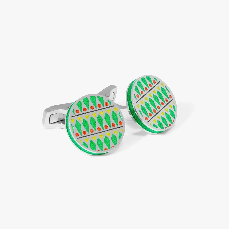 handmade bangles for women -THOMPSON Green Stainless Steel Cairo Cufflinks