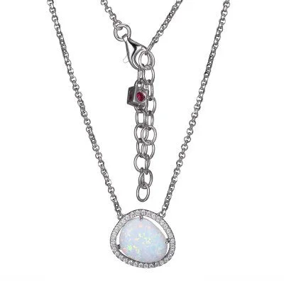 engagement necklaces for women -Sterling Silver Opal Necklace by ELLE