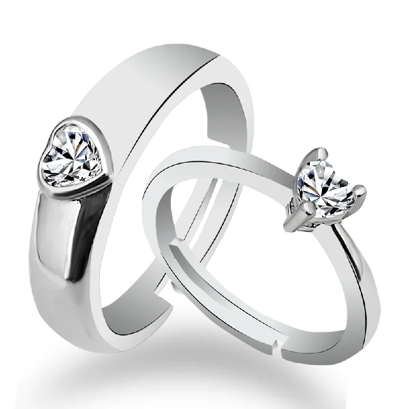 pear-shaped rings for women -Urbana Rhodium Plated Solitaire Couple Ring Set With Crystal Stone-1506396