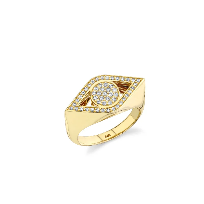 fashion rings for women -Gold & Diamond Large Eye Signet Ring