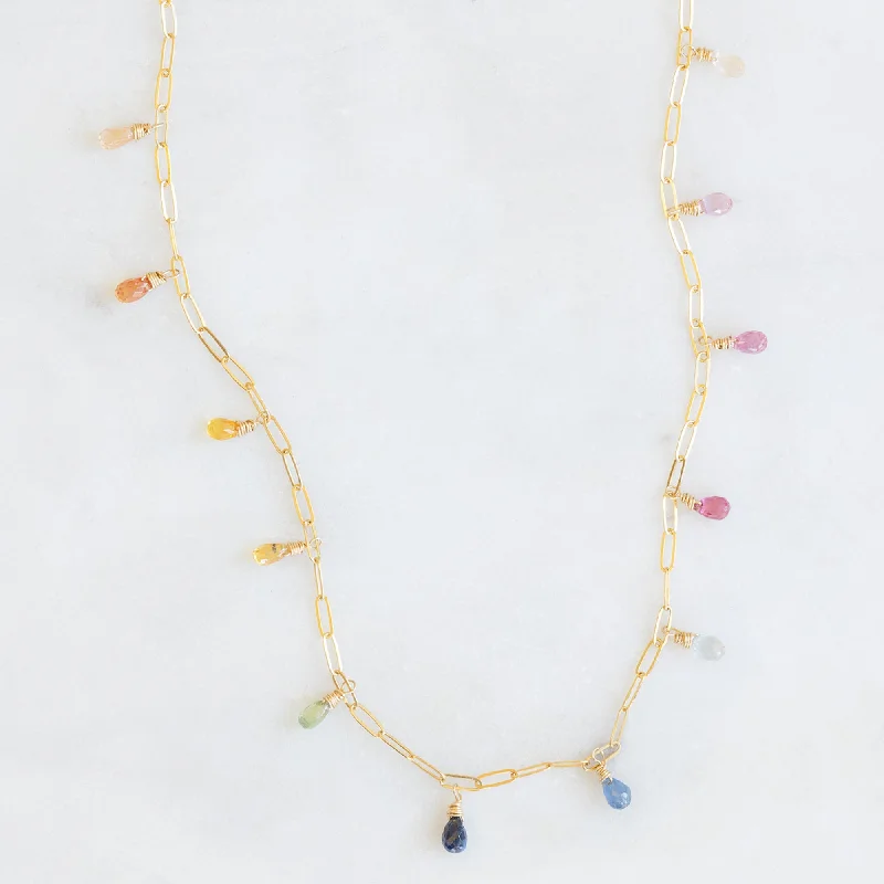 silk thread necklaces for women -The Rainbow Sapphire Briolette Necklace | Gold Filled