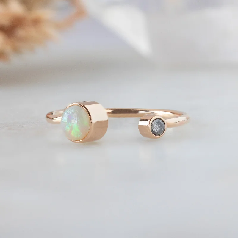 luxury diamond necklaces for women -The Open Cuff Opal + Diamond Ring | 14K Rose Gold