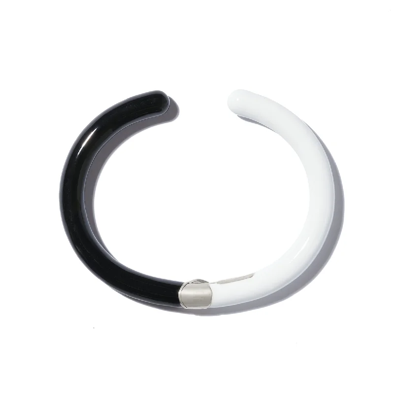 statement bangles for women -Marla Aaron Silver and Enamel Hinged Cuffling in Cloud/Black