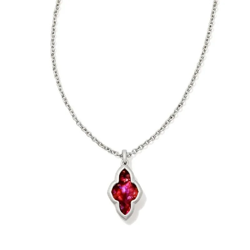 women's gold necklaces -Silver Framed Abbie Short Pendant Necklace with Light Burgundy Illusion by Kendra Scott